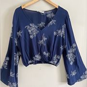 MOLLY GREEN blue embroidered floral boho bell sleeve top