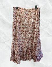 Pink/Red Flower Pattern Midi/Maxi Skirt with Small Lace Detailing on Waist Line