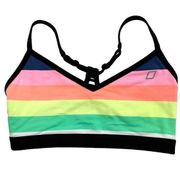 Lorna Jane Sports Bra Womens XS Rainbow Stripe Bright Pink Green Neon Racerback