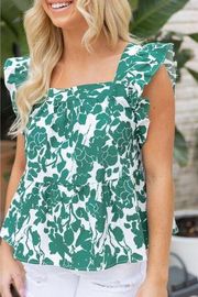 Hailey & Co Babydoll Green/White Sleeveless Flutter Sleeve Floral Small