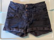 Black High Rise Denim Shorts