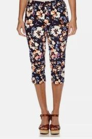 NEW St. John's Bay Blue Multi Floral Capri Cropped Pants 14