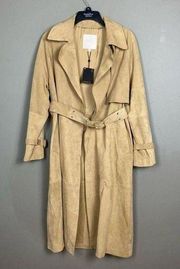 Massimo Dutti trench coat Medium leather suede belted camel NWT Gold Hardware