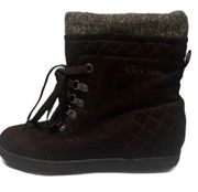 G BY GUESS Brown Microsuede Ankle Boots Quilted Heel Knitted Top     LSHE078