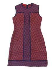 Carolina Herrera CH Navy Red Diamond Print Dress Sheath Cotton Size 8 Women's