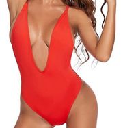 Beautiful Red Plunging Swimsuit