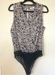 Lush Animal Print Bodysuit Blouse Beige And Black Halter Neck Size XL