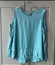 Flax Tiffany Blue Linen Asymetrical Contemporary Minimalist Tank Top Medium