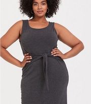 CHARCOAL GREY JERSEY TIE FRONT SHIFT DRESS