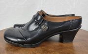 Earth Spirit Classics Elaine Womens Mule Sz 8.5 Black Leather Slip On Heel Clogs