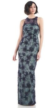 JS COLLECTIONS Carter Blue Floral Halter Column Gown