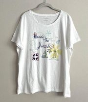 Talbots Womens Plus Beside The Seaside Short Sleeve Tee Size 1X White T-Shirt