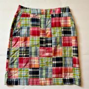 L.L. Bean Favorite Fit Straight Skirt Plaid Patchwork Size 6 Knee Length Bright