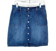 Kensie Denim Jean Skirt A-line Button Front Stretchy Mini Blue Women’s M