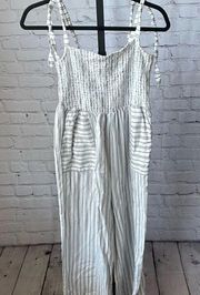 Patrons of Peach Striped Jump Suit with Ruched Top and Tie Straps Size Medium