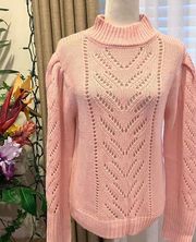 🌙 ASOS x QED London Pointelle Open Knit Puff Sleeve Sweater in Rose Pink