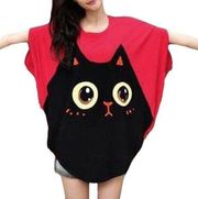 Allegra K red batwing t-shirt with kawaii cat graphic print size S