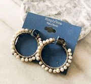 Simply Vera Wang Beaded Hoop Earrings White Silver Toned Metal NWT