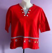 BONWORTH Red Short Sleeve Nautical Theme Blouse Size XSP