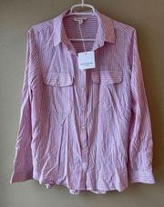 Beach Lunch Lounge Freddie Striped Button Up in Strawberry Pink Size Medium