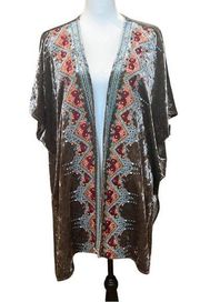 Andree by Unit Embroidered Crushed Velvet Open Front Kimono Cardigan Size S/M