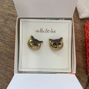 Stella and Dot Gold Pave Owl Stud Earrings NWT