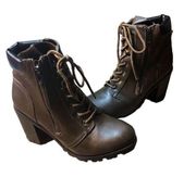 Maurice’s brown and black block heel combat lace up boots