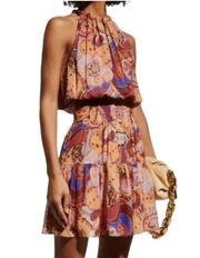 NWT A.L.C. Cory Printed Silk Mini Dress in Terracotta Cobalt