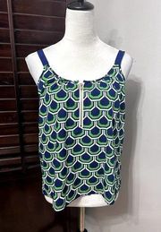 Macbeth Collection Womens Blouse Green Blue Geometric Strap Scoop Neck Top XS