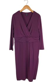 Plus 2 Solid Purple Long Sleeve Surplice Midi Flowy V-Neck Dress