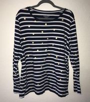 Lane Bryant  Top Navy & White Stripes w/ Gold Polka Dots Long Sleeve T 18/20 GUC