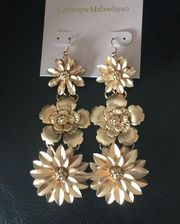 Catherine Malandrino 3 Tier 3 D Floral Gold Earrin