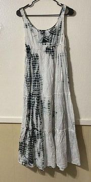 Jane Ashley Boho Maxi Dress Womens Small Blue Tie Dye Vacay Beach Lounge Tiered