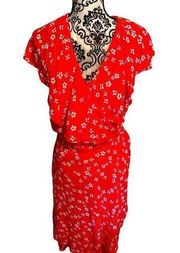 NWT Draper James Flutter Sleeve Wrap V-Neck Dress Sz XXL Red Floral Ruffle White