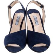 Prada 38.5 Blue Suede D’Orsay Slingback Pumps