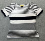 St John Shirt Womens Small Black And White Striped Square Neck Short Sleeve