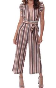 Striped Ruffle Sleeve Jumpsuit