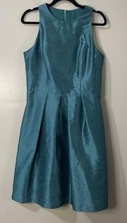 ALFRED SUNG Dress Size 10 Teal Fit & Flare Sleeveless Bridesmaid Formal Pleated