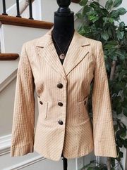 Dana Buchman Womens Beige Striped 100% Cotton Single Breasted Blazer Jacket 12