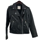 MANGO Black Leather Biker Jacket Size XS