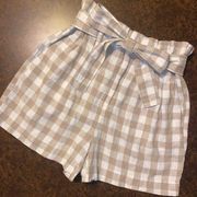 A New Day Taupe/Off-White Plaid High-Rise Paperbag Shorts  - size small