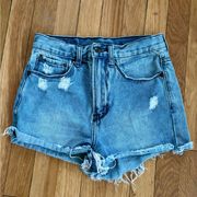 denim coLAB & song high waisted distressed cutoff shorts • size 25