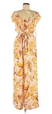 June & Hudson Belted Wide Leg Jumpsuit Floral Ruffle Sleeve Size XL NWT