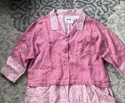 Flax Vintage Linen Button Down Top Pink Polka Dots Small