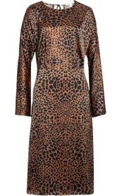 NWT Hugo Boss Dress Long Sleeve Midi Length Black & Brown Animal Print Size 8