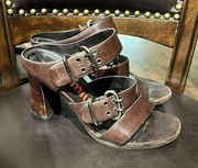 Vintage Miu Miu Brown Leather Block Sandal Heels Size 36