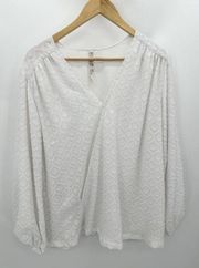 Melissa McCarthy Seven 7 Top Women 1X White V-Neck Argyle Textured Blouse