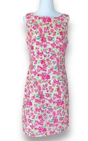 Vintage Moda International Dress Green Pink Flower Detail Sleeveless Sheath