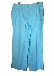 Chico's 100% Linen Turquoise Blue Wide Leg Pants Size (1.5) Medium 10 BEAUTIFUL!