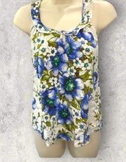 Lily White Floral White/Blue/Green Blouse Halter Size Small #381